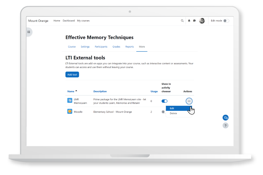 Educators can now edit and manage the pre-configured LTI tools at a course level. 