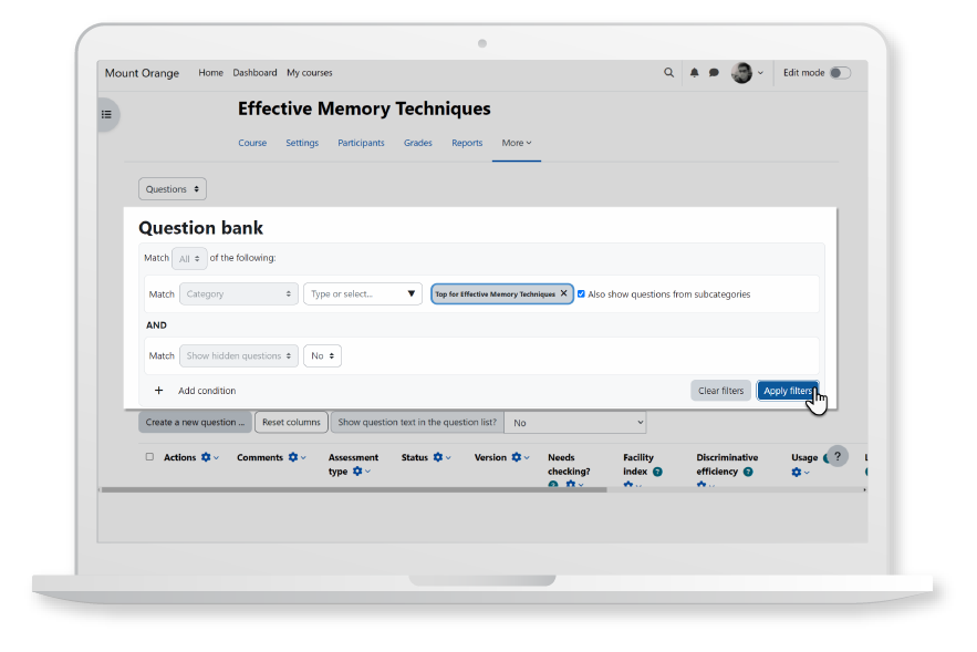 Educators can now easily search and filter questions in the question bank.